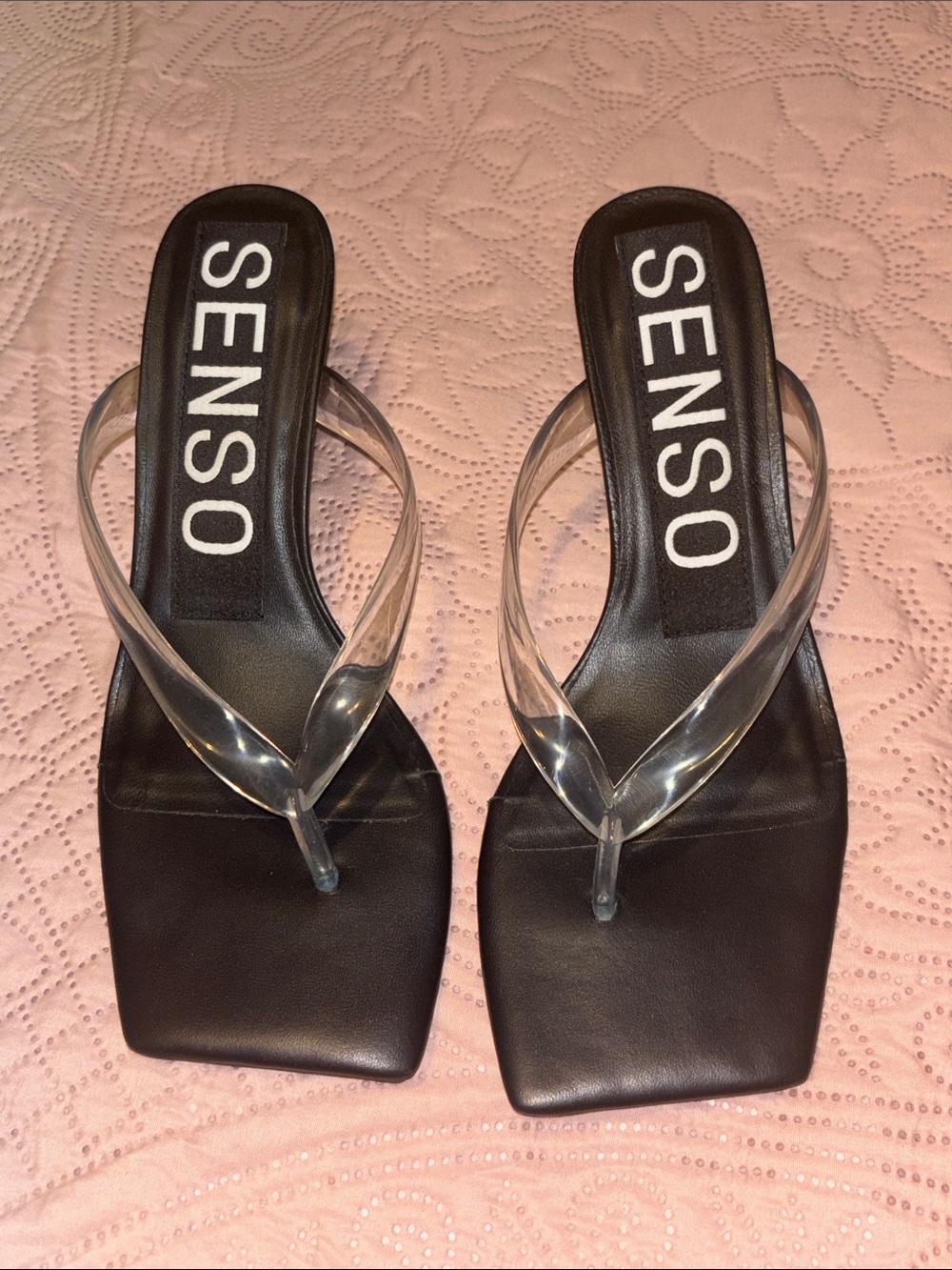 SENSO Black Slide Sandals with Clear Straps